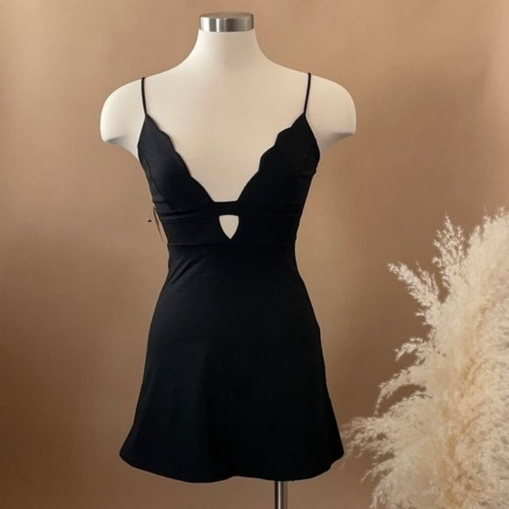 Nasty Gal Mini Dress Womens XS Black Spaghetti Strap Scallop Cutout